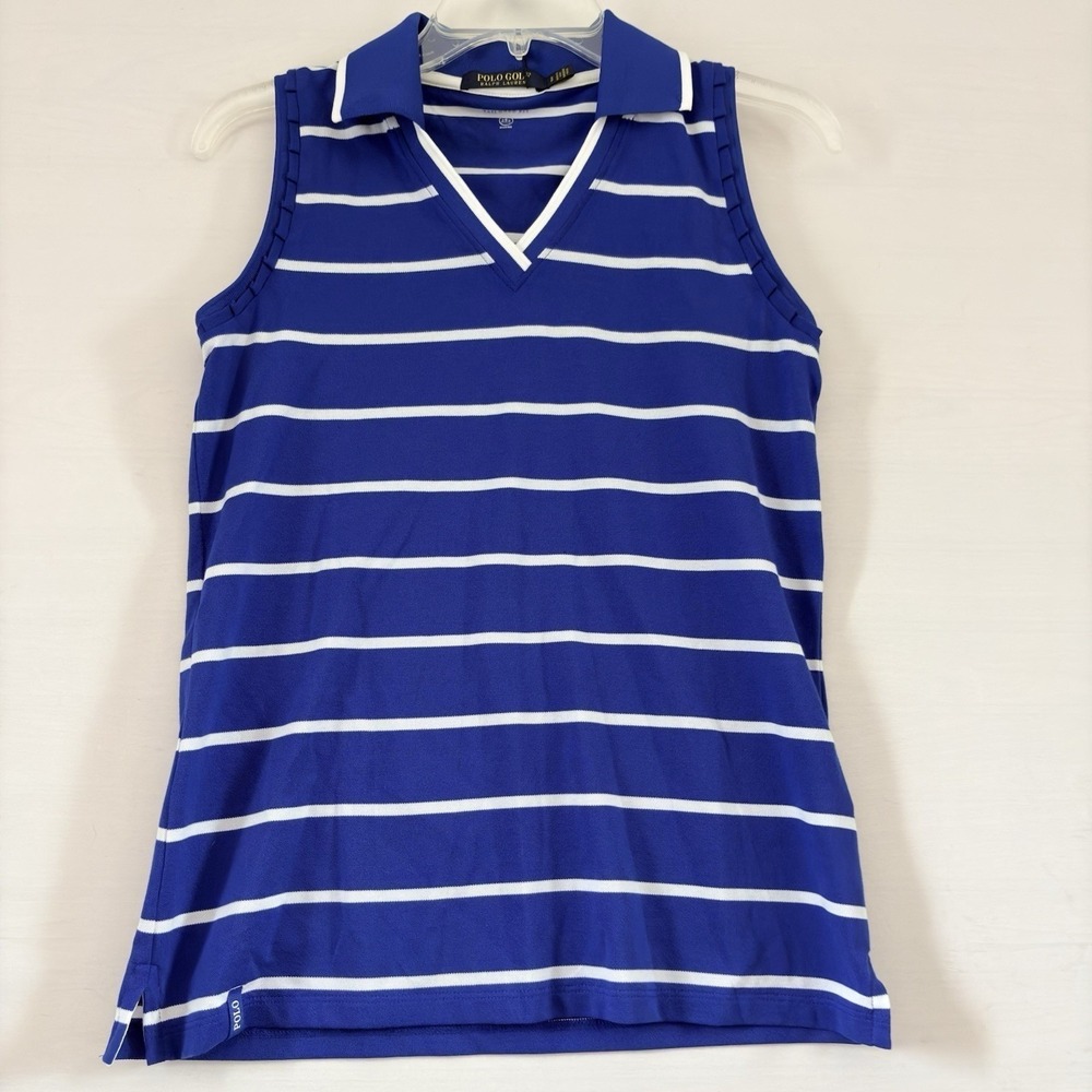 Polo Golf Ralph Lauren Womens Sleeveless Blue/White Strip‎ Shirt Small NwT